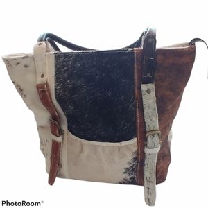 Cowhide & Leather Large Tote Bag